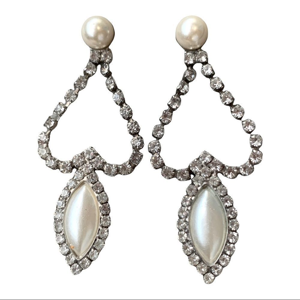 ⭐️4 for$20⭐️ Boutique Studded Drop Heart Diamond Shaped Pearl Rhinestone Earring